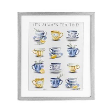 Imagem de Stupell Industries It's Always Tea Time Impressão emoldurada de bétula sob vidro, design de Elizabeth Tyndall, 21 x 17
