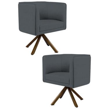 Imagem de Kit 2 Poltronas Decorativas Base Giromad Madeira Betina C-03 Corano Cinza - Domi