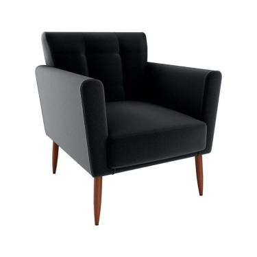 Imagem de Poltrona Decorativa Confortável Pés Em Madeira Maciça Cancun Veludo Preto Matrix Veludo Preto