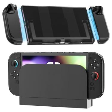 Imagem de RHOTALL [Versão atualizada facilmente encaixável] Capa preta transparente para Nintendo Switch 2 2025, capa protetora rígida de policarbonato, capa fina transparente com joycon removível compatível