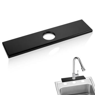 Imagem de Placa de torneira preta fosca placa de base de 25,4 cm com furo de pia de 25,4 cm, placas de aço inoxidável, para torneiras de pia de banheiro e cozinha de 1 ou 3 furos