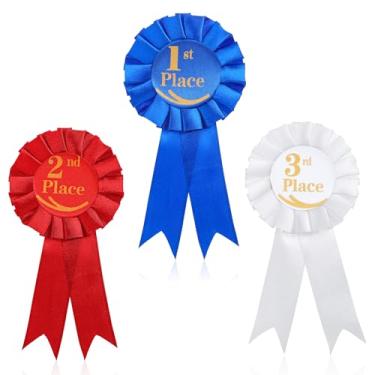 Imagem de Pacote com 3 fitas de prêmio roseta conjunto 1º 2º 3º lugar vencedor medalhas fitas cetim participação fita honrosa prêmio distintivo para competição evento esportivo prêmios show de talentos