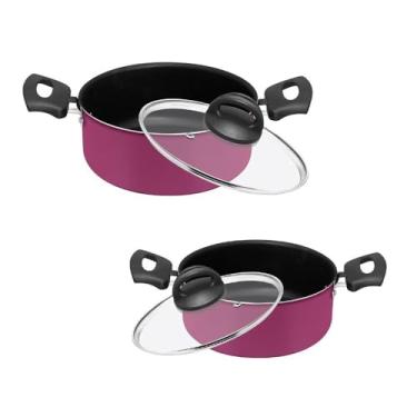 Imagem de Conjunto de Panelas Antiaderente com Tampa de Vidro, Rosa, 13 Peças