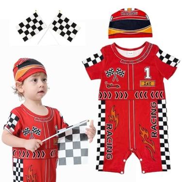 Imagem de iofunfan 6 peças Fantasia de motorista de carro de corrida para bebê, roupa de 1º aniversário, presentes para bebês recém-nascidos, dia das bruxas (vermelho, 12-20 meses)