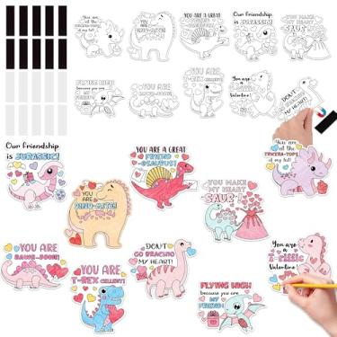 Imagem de JAPBOR Valentine’s Day Coloring Craft Kit - 30PCS Color Your Own Valentine Dinosaur Magnet for Kid, Sweet Animals Themed DIY Colour Fridge Magnetic Stickers for Class Draw Paint Activities Party Favor