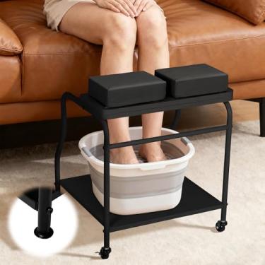 Imagem de FAHKNS Carrinho de pedicure com descanso para os pés, carrinho portátil para salão de beleza, descanso de pés para pedicure para estação de massagem com almofada confortável para apoio para os pés