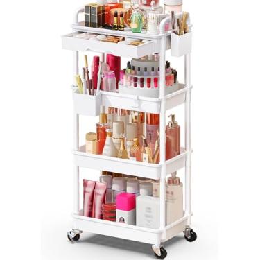 Imagem de SUNALLY Organizador de carrinho de maquiagem com gavetas, organizadores de cuidados com a pele de 4 camadas para penteadeira, carrinho de maquiagem, banheiro, estojos de exibição de cosméticos para