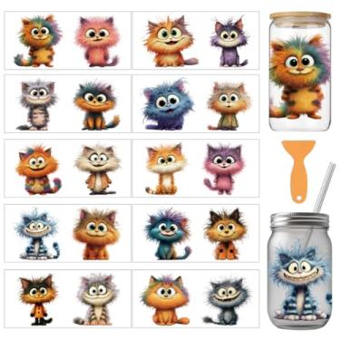 Imagem de arricraft 10 folhas tema gato UV DTF copo envoltório para vidro de 473.6 g, gatinhos peludos, desenhos engraçados, adesivos de transferência de PVC para copos DIY madeira funiture 24 x 11 cm/9,4x4,3