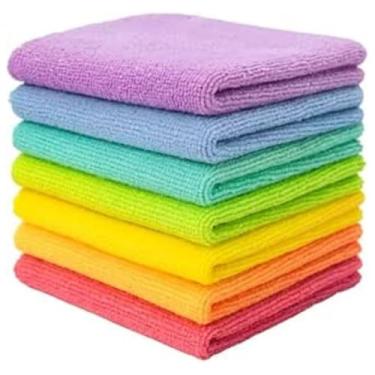 Imagem de Pano de Microfibra Kit Com 5 unidades Não Solta Fiapos e Pelinhos Não Risca Perfeito Para Lavagem de Carros Multiuso Lavável Reutilizável Limpeza Automotivo Vidro Doméstica Limpa Espelho