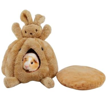 Imagem de Copfeu Esconderijo de coelho com almofada de algodão lavável removível, casa de hamster e esconderijo de lã para porquinho-da-índia para furão, chinchila, esquilo, esconderijo de animais pequenos