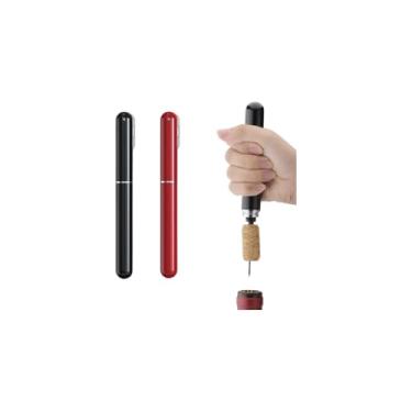 Imagem de Saca-Rolhas Pneumático, Plástico e Metal, Preto, 20cm Altura x 2cm Diâmetro, com Lâmina Retrátil, 50g