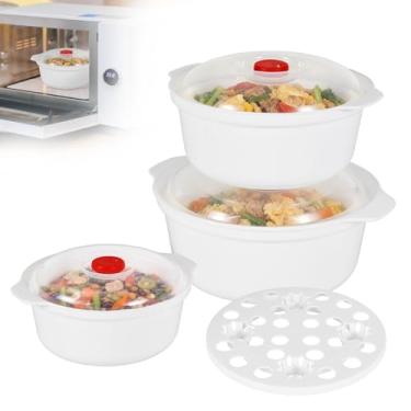 Imagem de Pacote com 3 tigelas de micro-ondas com tampa, recipiente de sopa de fogão de ramen com suporte a vapor, 3 tamanhos de pratos para micro-ondas, tigela de servir para lavar louça para aquecer alimentos