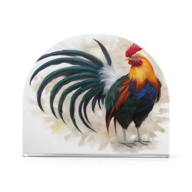 Imagem de JUZIHAI Porta-guardanapos estilo vintage galo para mesa dispensador de guardanapos de acrílico para mesa suporte de lenços independente para cozinha sala de jantar bar festa decoração de casa