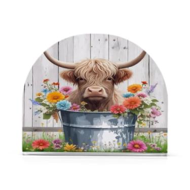 Imagem de Qilmy Porta-guardanapos de acrílico de vaca Highlands, suporte de guardanapo de coquetel de plástico transparente para mesas de restaurante de cozinha, 1 peça