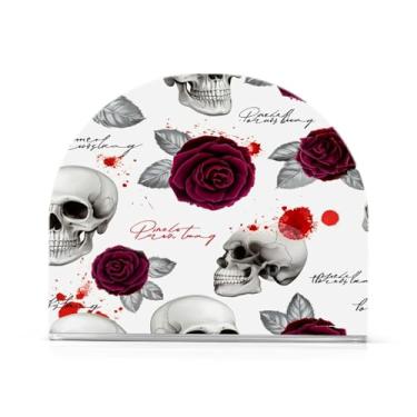 Imagem de JUZIHAI Caveiras com rosas Porta-guardanapos para mesa Dispensador de guardanapos de acrílico para mesa Suporte de lenços independente para cozinha sala de jantar bar festa decoração de casa