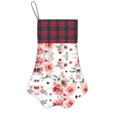 Imagem de SKKNT Flores rosas desabrochando meias de Natal animais de estimação decoração de natal cães gatos árvore decoração doce presente conveniente