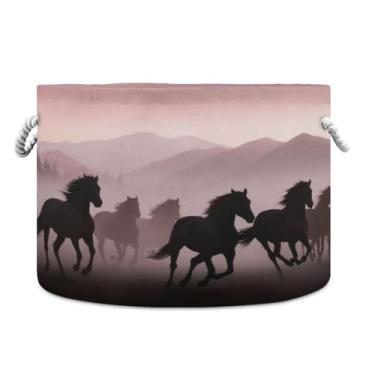 Imagem de JUZIHAI Cesta de armazenamento dobrável para cavalos, cesto de roupa suja para bebê, cobertor com alças de corda de algodão, caixa de brinquedos dobrável, organizador de armário para quarto, berçário