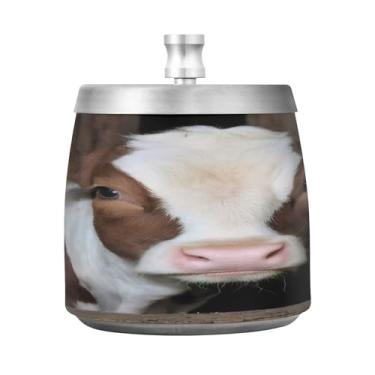 Imagem de JUZIHAI Cinzeiro engraçado de vaca com tampa, cinzeiro de aço inoxidável inodoro à prova de vento cinzeiro sem fumaça para escritório em casa, pátio, varanda, cigarro