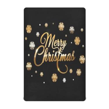 Imagem de Qilmy Lençóis de berço para bebês com saudação de Feliz Natal, macio, respirável, elástico, lençol com elástico para meninos e meninas, miniberço, 99 cm x 68,5 cm, capa de colchão infantil portátil