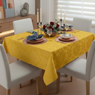 Imagem de Toalha de Mesa Jacquard Retangular – 4 6 8 e 10 Lugares Cores Variadas Tecido Resistente e Elegante (Amarela,10 Lugares)
