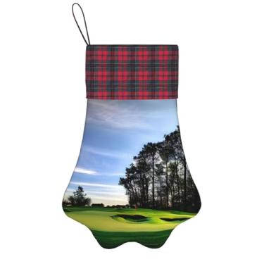 Imagem de SKKNT Meias de Natal com estampa de campo de golfe e árvores, animais de estimação, decoração de Natal, cães, gatos, árvores, doces, presente, conveniente