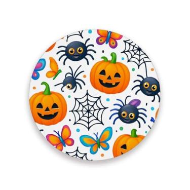 Imagem de JUZIHAI Conjunto de 2 porta-copos de abóboras de Dia das Bruxas, porta-copos redondos absorventes de pedra de cerâmica com base de cortiça, tapete de proteção de mesa para cozinha, bar, decoração de