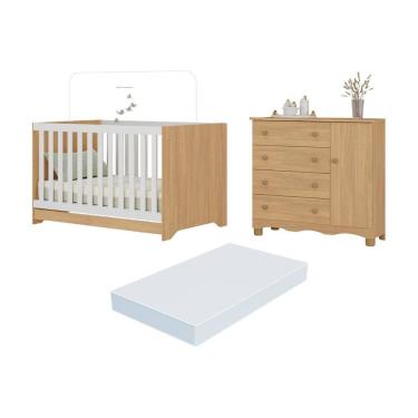 Imagem de Berço Americano 3 em 1 com Colchão Incluso e Cômoda 1 Porta 4 Gavetas Dengo Multimóveis MP4698