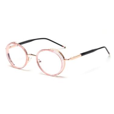 Imagem de JRLLFD Óculos de sol oval retrô masculino metal feminino armação redonda (c4)