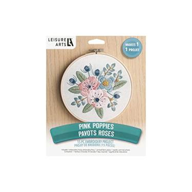 Imagem de LEISURE ARTS Kit de bordado de papoulas rosa de 15 cm – Kits de ponto cruz para iniciantes – Kit de bordado para iniciantes – Kits de bordado para adultos – Kits de bordado para adultos