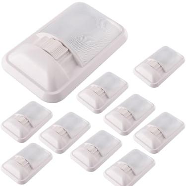 Imagem de SYAHEiPENG 10 pacotes de luz de teto interior RV de 12 V, lâmpada de leitura de cúpula de LED com interruptor, luminária branca natural 4200K-4500K para trailer, trailer, motorhome, barco, carro, van