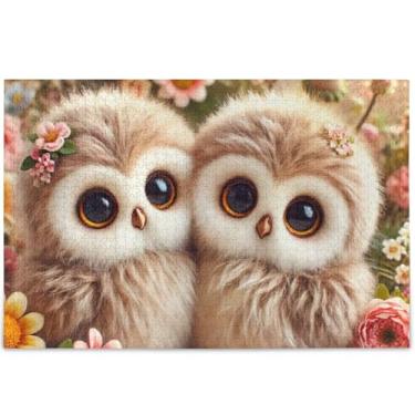 Imagem de Quebra-cabeça personalizado com corujas e flores para adultos, 500 peças, pintura de belas artes, quebra-cabeça cena de outono, presentes de elefantes brancos, 52 x 37,8 cm