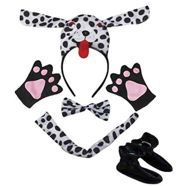 Imagem de Petitebella 3D Dálmata Tiara para Cachorro com Laço e Luvas de Cauda 5 Peças Fantasia Infantil (Dálmata 3D, Tamanho Único)