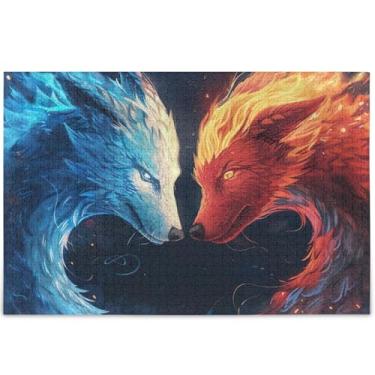 Imagem de Quebra-cabeça de dragão de fogo lobo gelo adultos 1000 peças presentes de festa elefante branco natureza, brinquedos para a família, arte, 75 x 50 cm