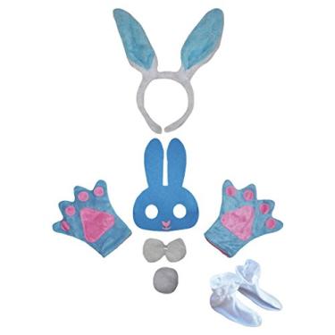 Imagem de Petitebella Tiara de coelho, máscara de laço e luvas de cauda, 7 peças, fantasia 1-5 anos (azul claro, tamanho único)