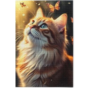 Imagem de Quebra-cabeças para adultos com borboleta de gato laranja, 1000 peças, jogos, presentes tecnológicos, presente divertido, quebra-cabeça, pintura de arte floral, 75 x 50 cm