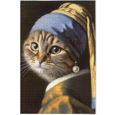 Imagem de Quebra-cabeça personalizado de gato gatinho com pérola para adultos 1000 peças arte floral animal quebra-cabeças difíceis presentes tecnológicos para amantes, 75 cm x 50 cm