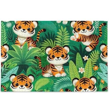 Imagem de Quebra-cabeça floral personalizado de tigres fofos para adultos 1000 peças natureza animal arte quebra-cabeça único divertido brinquedo adulto engraçado, 75 cm x 50 cm