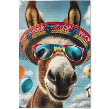 Imagem de Quebra-cabeça engraçado de burro fofo adulto 500 peças de arte com estampa de animal, cena, quebra-cabeças coloridos, presentes de tecnologia de jogo engraçados, 52 x 37,8 cm