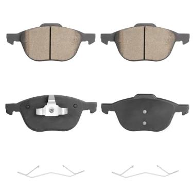 Imagem de Conjunto de pastilhas de freio a disco de cerâmica frontal adequado para Mazda 3 2004-2013, para Mazda 5 2006-2015, para Ford FWD Escape, para Focus, para Volvo C30/C70/S40/V50 4 peças (com hardware)