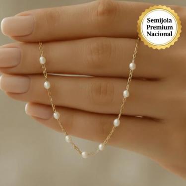 Imagem de Colar Gargantilha Choker Mini Pérolas Lisas Banhado a Ouro 18k Semijoi
