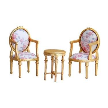 Imagem de menolana Cadeira de casa de bonecas em escala 1/12, modelo de cadeira de encosto alto, feita em resina, para projetos de artesanato e decoração de jardins de, Ouro