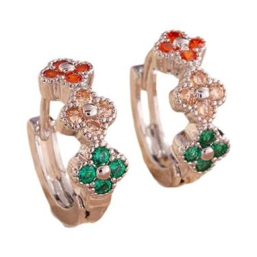 Imagem de Brincos De Argola Flor De Zircônia Turquesa Colorida Para Mulheres, Jo