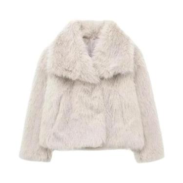 Imagem de Casaco De Pele Sintética Branco Para Mulheres, Jaqueta Quente E Macia,
