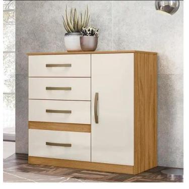 Imagem de Cômoda Sapateira 1 Porta e 4 Gavetas Moval Venus Freijo/ Off White sem