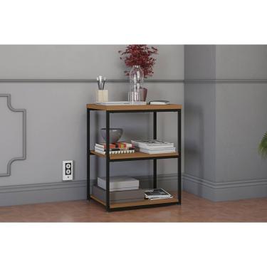 Imagem de Mesa Lateral p/ Sala Industrial LI004 c/ 3 Prateleiras Canela/Preto Kappesberg