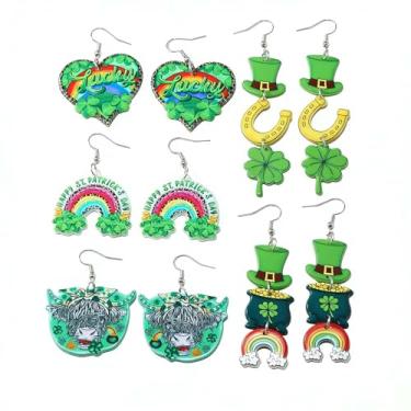 Imagem de Brincos femininos do Dia de São Patrício - 5 pares de brincos pendentes de trevo verde, conjunto de brincos de trevo irlandês, acessórios de férias e joias