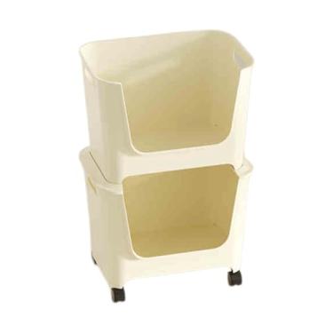 Imagem de Rack de armazenamento de carrinho branco com rodízios - Cesta de armazenamento prática de 3 camadas para cozinha, banheiro, sala de estar, escritório e varanda - Solução fácil de montar para economia