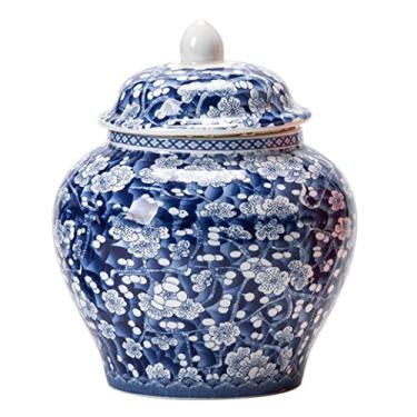 Imagem de Vasos florais de cerâmica azul e branco com tampa, potes de templo de porcelana chinesa, jarra de armazenamento de chá com tampa, mesa decoion centro de mesa, decoração de cozinha-A