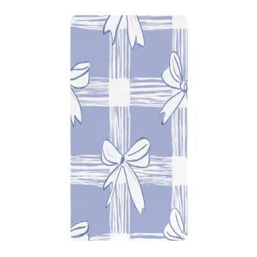 Imagem de Blueangle Lençol de berço padrão para berço infantil - Lençóis de algodão macio e respirável com laço azul pastel (468)