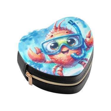 Imagem de Burbuja Mini caixa de joias em forma de coração de caranguejo fofo para mulheres e meninas, estojo portátil organizador de armazenamento para brincos, anéis, colares e pulseiras